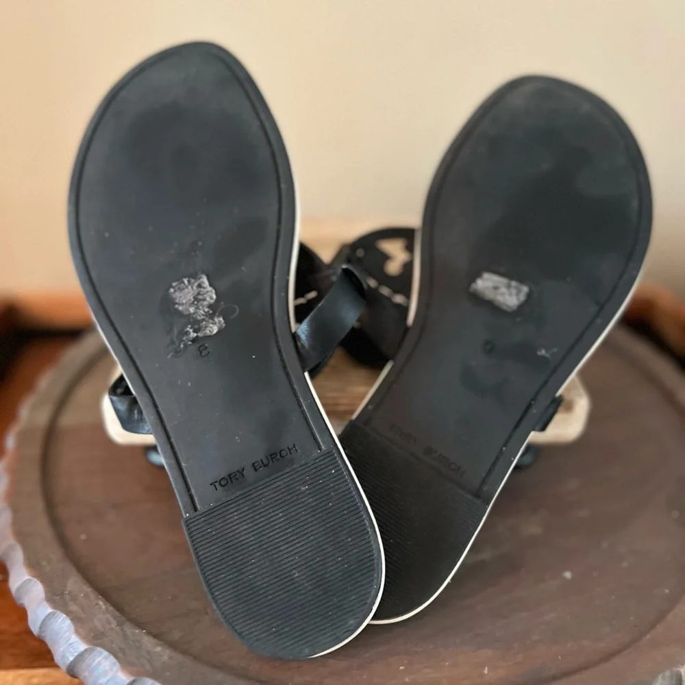 Tory Burch Black and White Rhinestone Miller Sandals - Picture 7 of 9